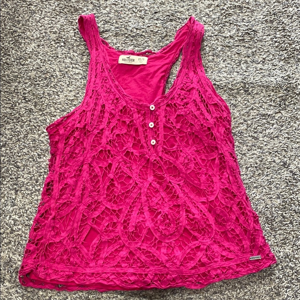 Bright Pink Lace Tank by Hollister